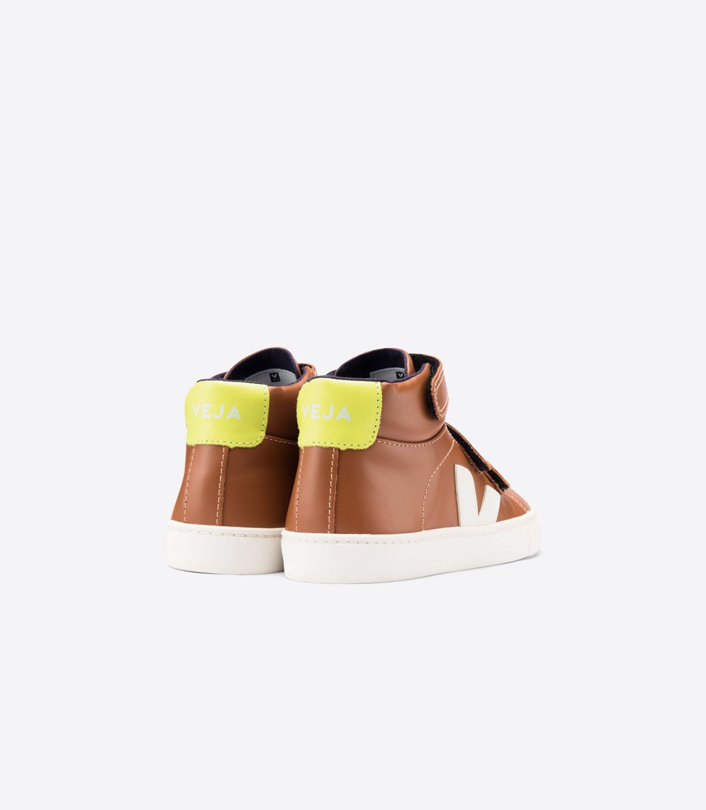 Veja Sneakers Barn - Esplar Mid Velcro Läder - Bruna/Vita - 463107-YJZ